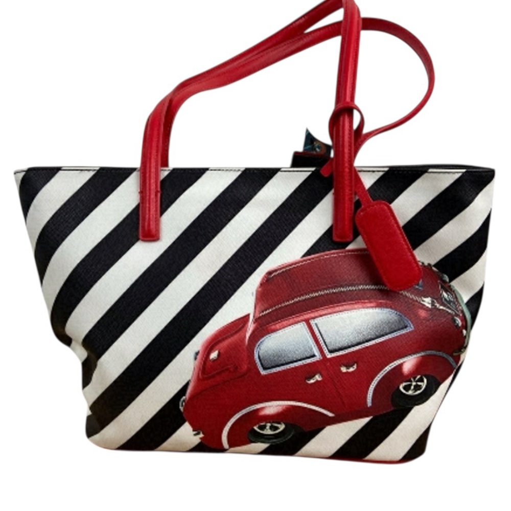 BRACCIALINI car purse black white red shoulder bag striped luxury bag